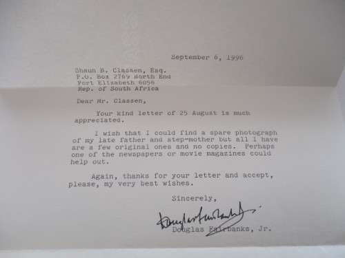 AUTOGRAPHED / SIGNED - DOUGLAS FAIRBANKS JR  AND LETTER