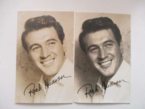 SIGNED AUTOGRAPHED ROCK HUDSON POST CARD - NOTE BOTH CARDS SIGNED DIFFERENTLY