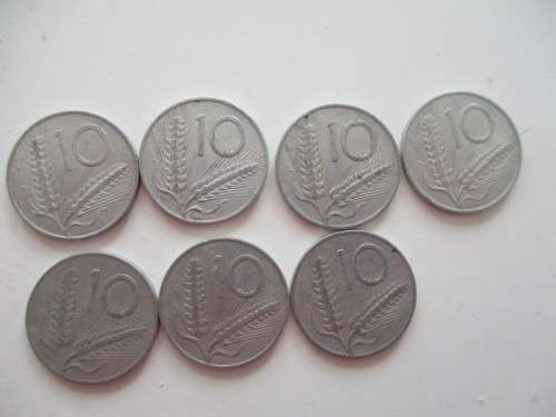 ITALY  10 LIRA  X 7  COINS PLOUGH AND WHEAT - VARIOUS YEARS FROM 1952