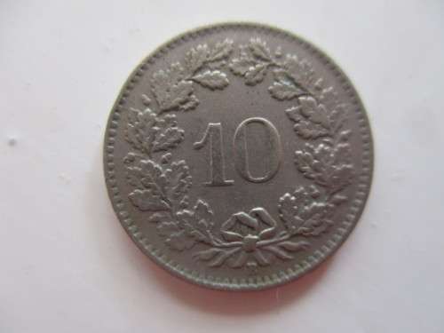 SWITZERLAND -  10 RAPPEN   1943 COIN