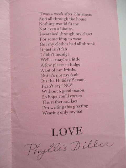 PRINTED SIGNATURE OF LEGENDARY ACTRESS   PHYLLIS DILLER IN CARD