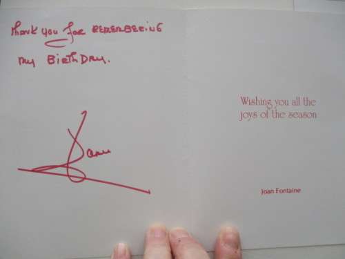 AUTOGRAPHED / SIGNED - JOAN FONTAINE  XMAS CARD