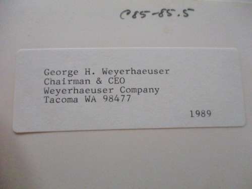 AUTOGRAPHED / H. WEYERHAEUSER  CEO  TIMBER COMPANY  1989