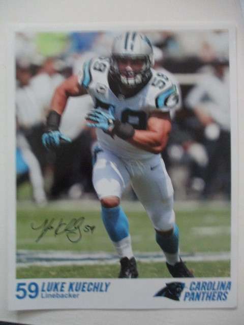 PRINTED AUTOGRAPH LUKE KUECHLY STICKER MAGAZINE AND LETTER