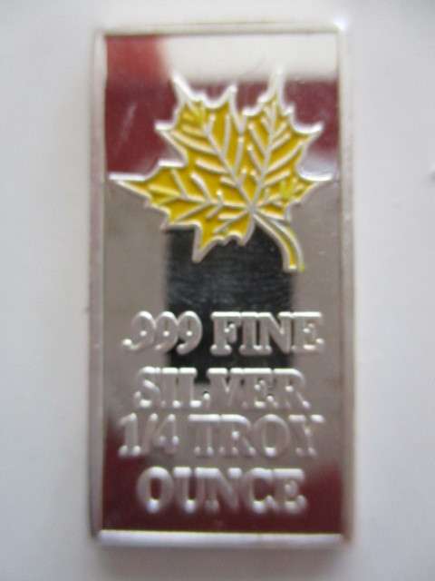 .999 FINE SILVER 1/4 TROY  OUNCE SMALL MAPLE BAR