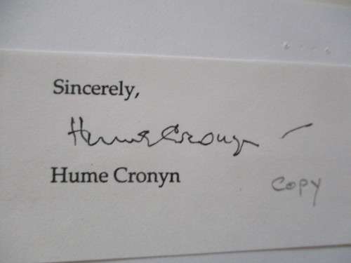 PRINTED NOTE FROM HUME CRONYN HUSBAND OF JESSICA TANDY ON HER PASSING