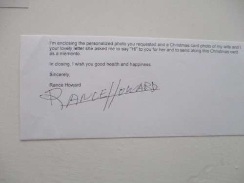AUTOGRAPHED / SIGNED - RANCE HOWARD FATHER OF RON AND ACTOR A4 SIZE