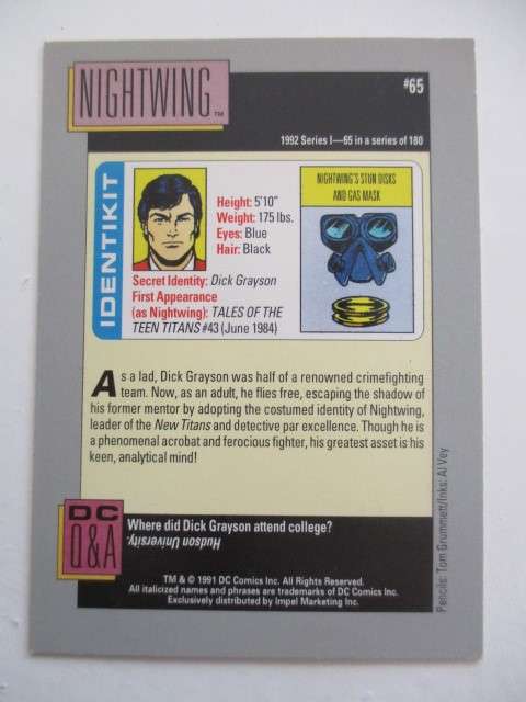 DC COMICS  VINTAGE  SAGA 1992 IMPEL TRADING CARDS -  NIGHTWING