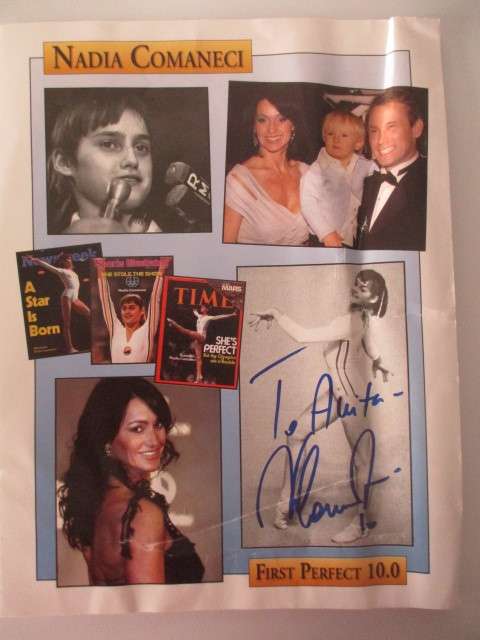 AUTOGRAPHED / SIGNED - NADIA COMANECI - OLYMPIC GYMNAST  FIRST PERFECT 10 A4 SIZE