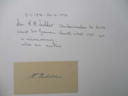 SIGNED - DR. H.H. VEDDER AMBASSODOR TO SWA  1905