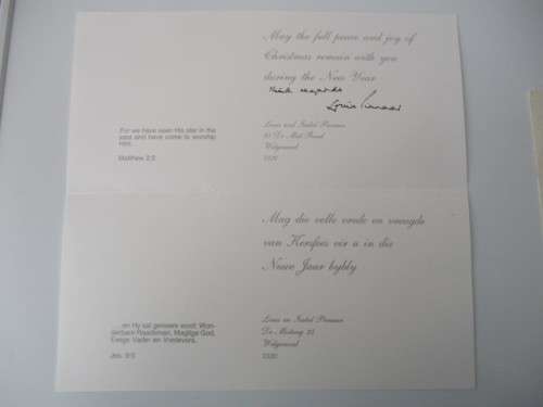 AUTOGRAPHED / SIGNED - AMBASSADOR TO SWA  - LOUIS PIENAAR