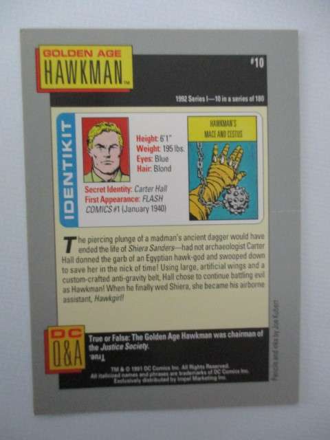 DC COMICS  VINTAGE  SAGA 1992 IMPEL TRADING CARDS - HAWKMAN GOLDEN AGE