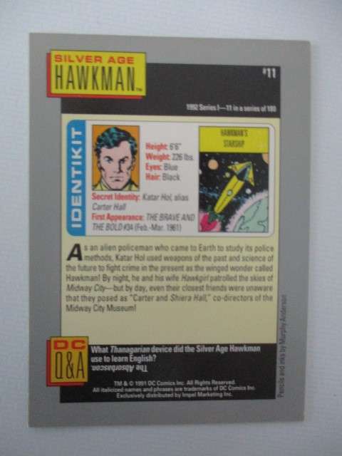DC COMICS  COSMIC VINTAGE  SAGA 1992 IMPEL TRADING CARDS -  HAWKMAN SILVER AGE
