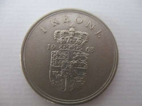 DENMARK 1 KRONE  1963 GREAT CONDITION