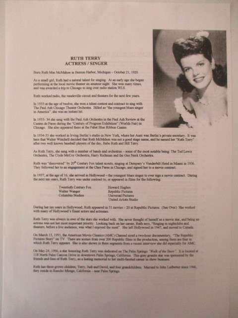 AUTOGRAPHED / SIGNED - RUTH TERRY -  VINTAGE ACTOR SINGER A4 SIZE