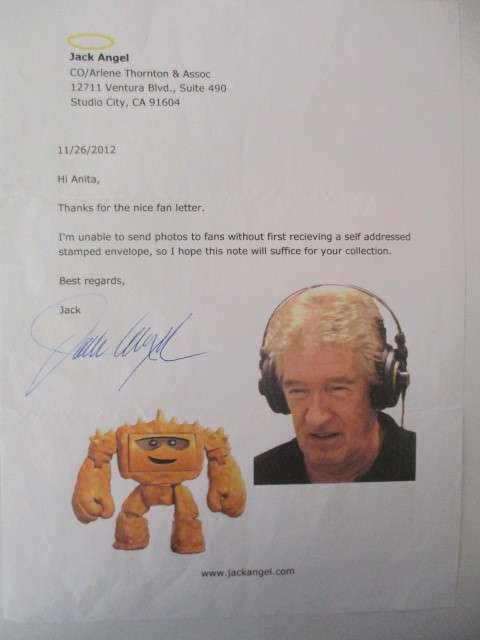 AUTOGRAPHED / SIGNED - JACK ANGEL - TRANSFORMERS VOICE ACTOR