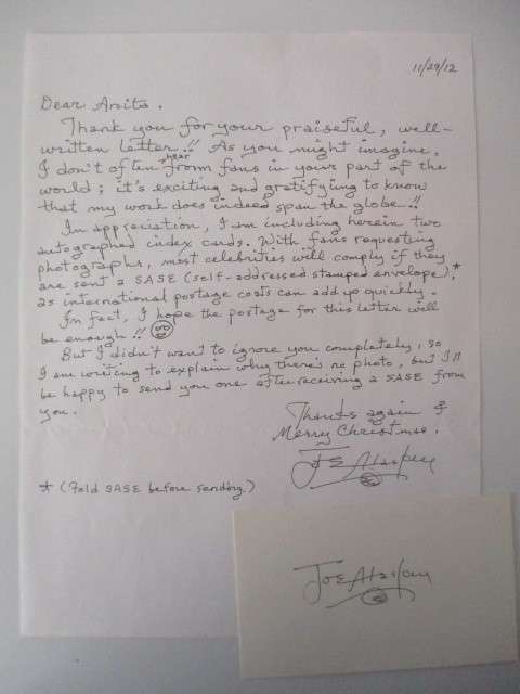 AUTOGRAPHED / SIGNED - HAND WRITTEN LETTER - JOE ALASKEY - LOONEY TUNES