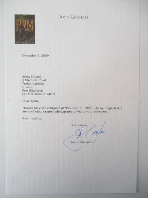 AUTOGRAPHED / SIGNED -  JOHN GRISHAM  -  AND THE FIRM LETTER  A4 SIZE