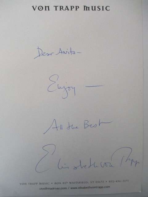 AUTOGRAPHED / SIGNED -  ELISABETH VON TRAPP- AND LETTER BOTH A4 SIZE