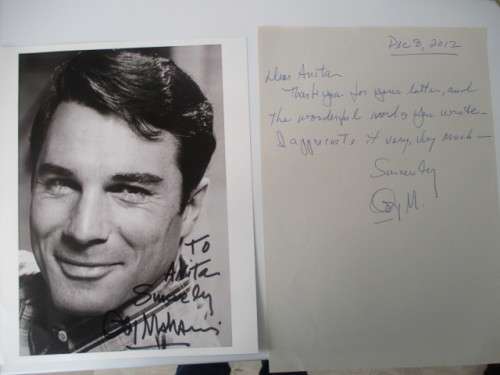 AUTOGRAPHED / SIGNED - GEORGE MAHARIS  - AND LETTER BOTH A4 SIZE
