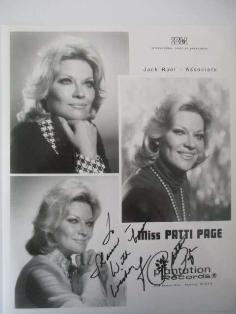 AUTOGRAPHED / SIGNED - PATTI PAGE  - SINGER  A4 SIZE
