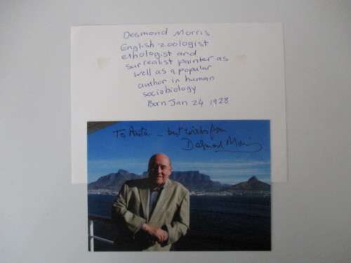 AUTOGRAPHED / SIGNED - DESMOND MORRIS -  ZOOLOGIST   -