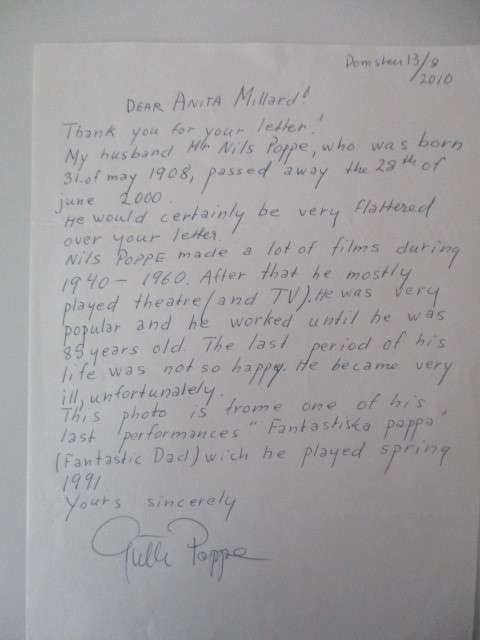AUTOGRAPHED / SIGNED - NILS POPPA AND LETTER FROM HIS WIDOW