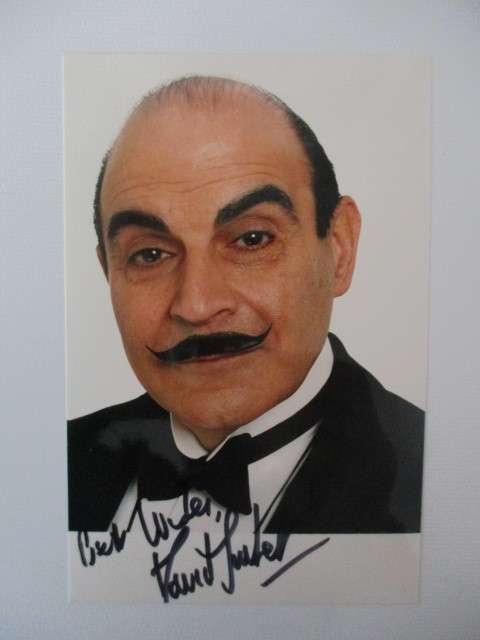 AUTOGRAPHED / SIGNED - DAVID SUCHET  AS POIROT  APP. POSTCARD SIZE