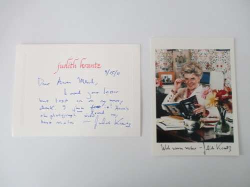 AUTOGRAPHED / SIGNED - JUDITH KRANTZ  AND SHORT NOTE- AUTHOR