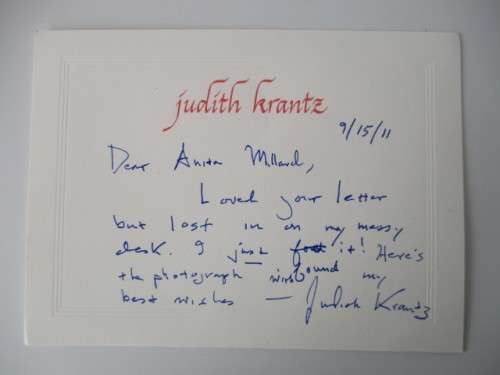 AUTOGRAPHED / SIGNED - JUDITH KRANTZ  AND SHORT NOTE- AUTHOR