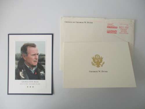 MEMORIAL CARD AND NOTE DEATH OF GEORGE H.W. BUSH 1924- 2018