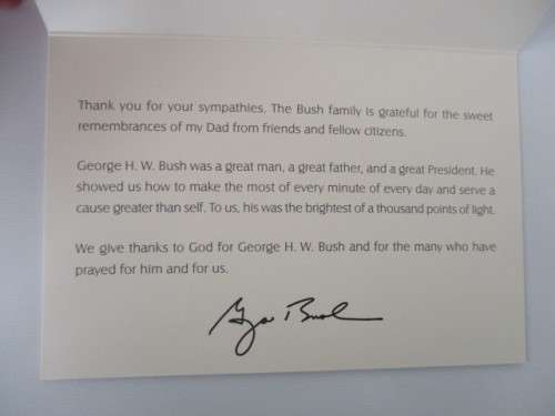 MEMORIAL CARD AND NOTE DEATH OF GEORGE H.W. BUSH 1924- 2018