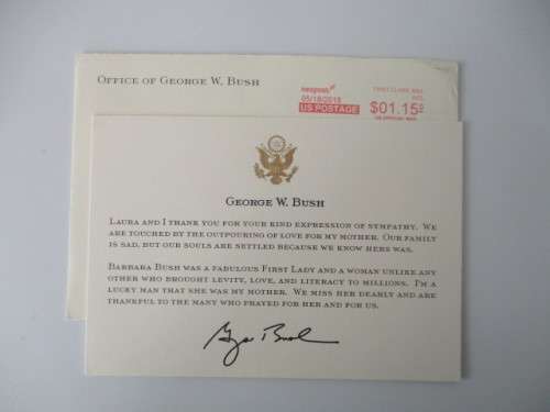 SYMPATHY CARD FOR DEATH OF FIRST LADY BARBARA BUSH