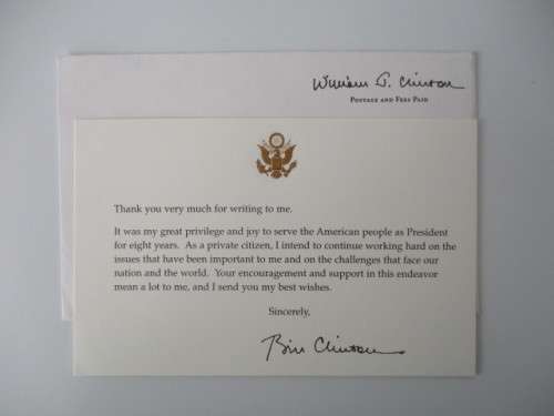 THANK YOU CARD - PRESIDENT BILL CLINTON