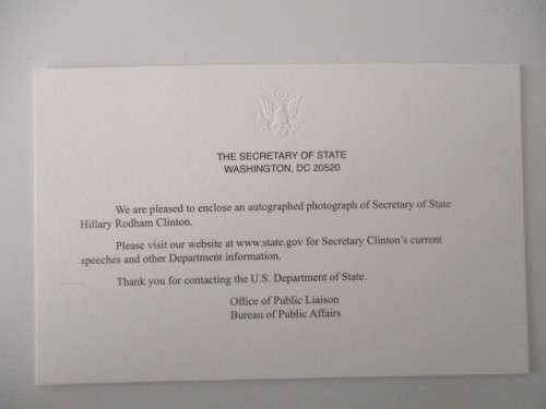 AUTOGRAPHED / SIGNED - HILLARY CLINTON  THE SECRETARY OF STATE A4 SIZE