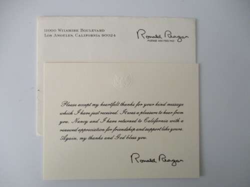 THANK YOU CARD - PRESIDENT -  RONALD REAGAN