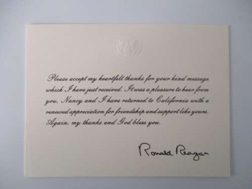 THANK YOU CARD - PRESIDENT -  RONALD REAGAN