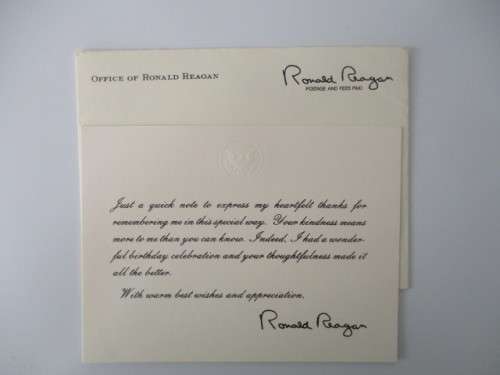 THANK YOU CARD - PRESIDENT -  RONALD REAGAN