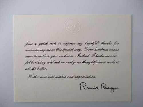 THANK YOU CARD - PRESIDENT -  RONALD REAGAN