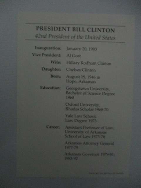 SPEC CARDS OF PRESIDENT BILL CLINTON AND HILLARY CLINTON AND CARD