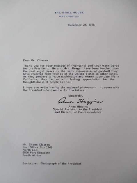 PRINTED AUTOGRAPH  - LETTER AND THANK YOU CARD PRESIDENT REAGAN A4 SIZE