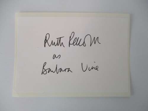AUTOGRAPHED / SIGNED - RUTH RENDALL AS BARBRA VINE PHOTO LETTER AND BOOK PLATES