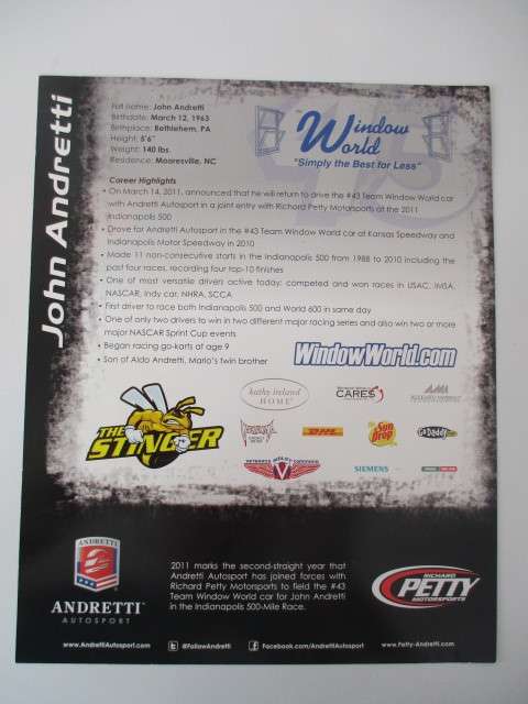 AUTOGRAPHED / SIGNED - JOHN ANDRETTI  AND PRINTED AUTOGRAPH BOTH A4 SIZE