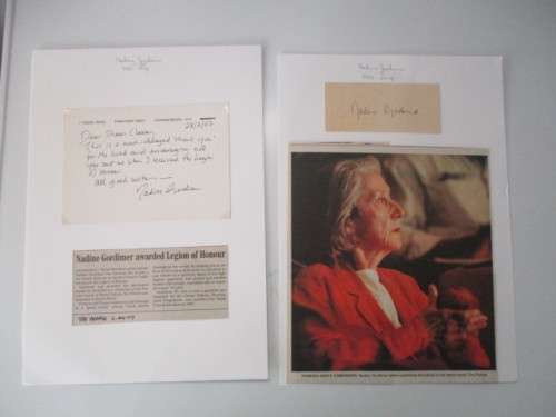 AUTOGRAPHED  CARD - NADINE GORDIMER - POLITICAL ACTIVIST AND NOBEL PRIZE WINNER!!!