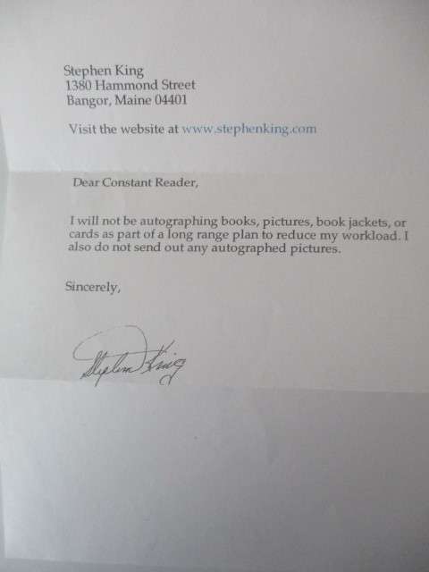 PRINTED AUTOGRAPH STEPHEN KING - HORRER AUTHOR