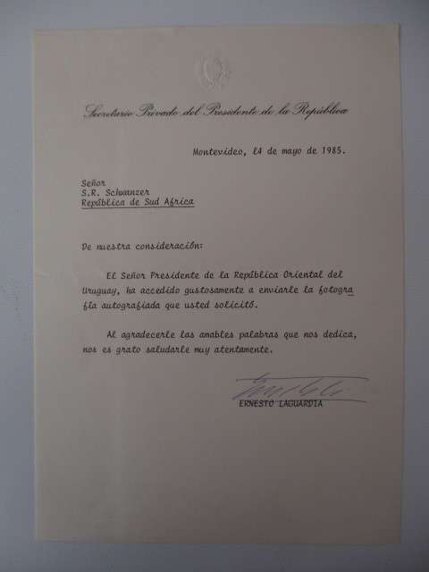 AUTOGRAPHED / SIGNED - PRESIDENT URUGUAY JULIO MARIA SANGUINETTI