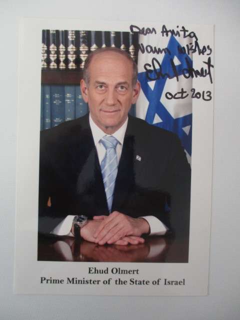 AUTOGRAPHED / SIGNED - EHUD OLMERT AND LETTER FORMER PRIME MINISTER OF ISRAEL