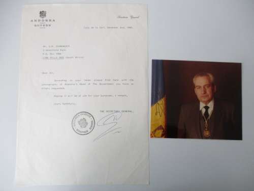 AUTOGRAPHED / SIGNED - FORMER PRIME MINISTER OF ANDORRA - JOSEP PINTAT- SOLANS