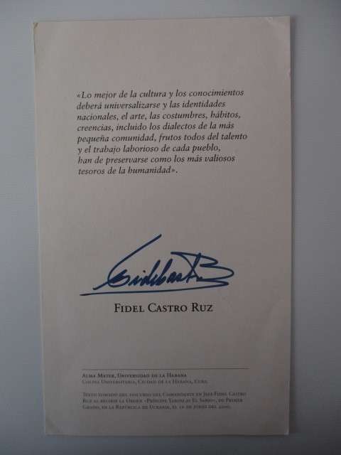 PRINTED AUTOGRAPH - FIDEL CASTRO RUZ - RARE ITEM!!!!