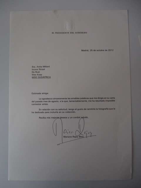 AUTOGRAPHED / SIGNED - MARIANO RAJOY BREY FORMER PRIME MINISTER OF SPAIN AND LETTER